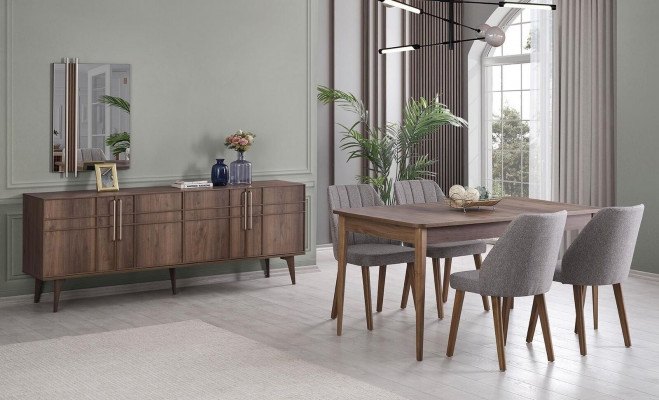Dining group set dining room dining table set 9-piece dining room brown wood