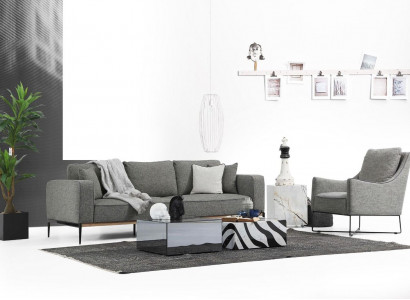 Two-seater living room set armchair double-seater fabric sofas modern design gray