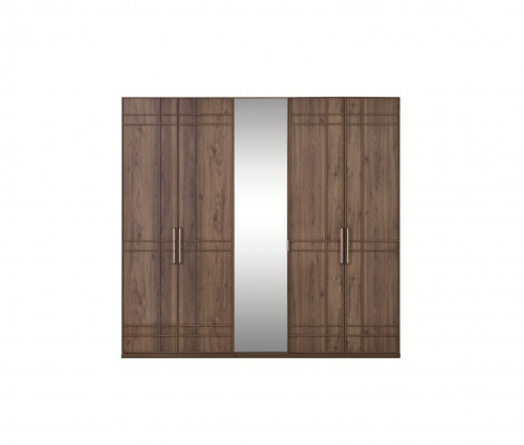 Wardrobe Closet Bedroom Wardrobe Brown Wood Mirror 5 Doors