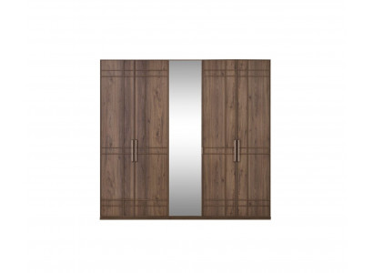 Wardrobe Closet Bedroom Wardrobe Brown Wood Mirror 5 Doors