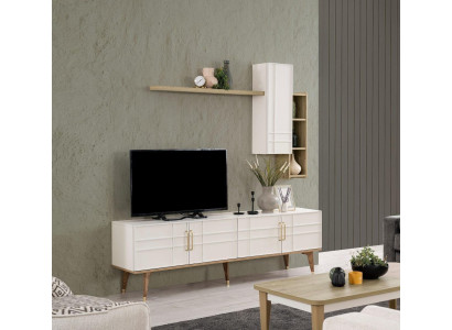 TV stand cabinet set RTV lowboard living room shelves white wood