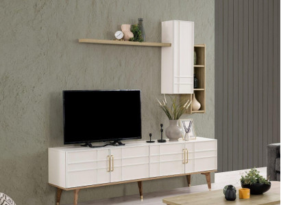 TV stand cabinet set RTV lowboard living room shelves white wood