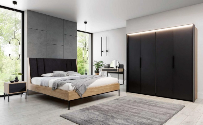 Bedroom set beige bed elegant 2x nightstands luxury modern new 3-piece.