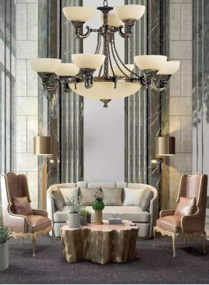 Chandelier ceiling light large ceiling lamp beige glass lamp