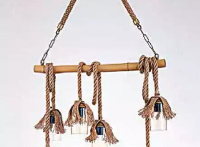 Lamp ceiling light chandelier bamboo glass brown