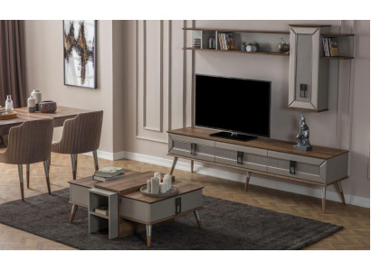 Designer living room set TV stand wood shelves coffee table RTV new