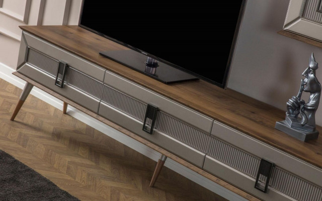 Designer living room set TV stand wood shelves coffee table RTV new