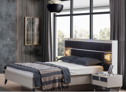Gray-white bedroom set double bed 2x nightstands 3-piece set