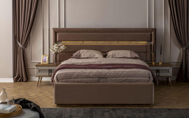 Brown sleeping set Exclusive double bed 2x wood nightstands 3-piece set