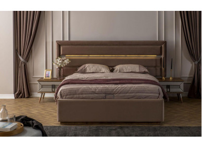 Brown sleeping set Exclusive double bed 2x wood nightstands 3-piece set