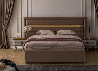 Brown sleeping set Exclusive double bed 2x wood nightstands 3-piece set
