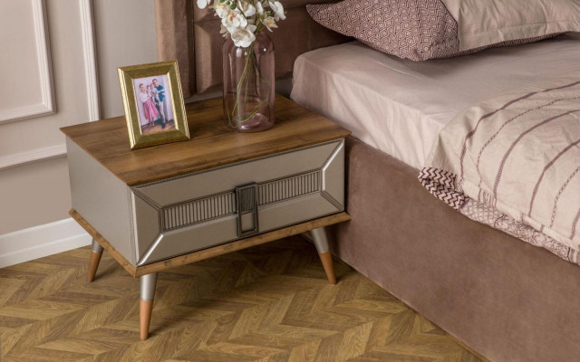 Brown sleeping set Exclusive double bed 2x wood nightstands 3-piece set