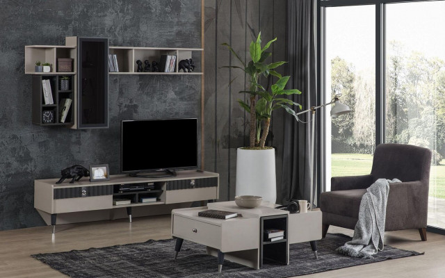 Living room set designer RTV stand luxury wood shelves coffee table 3-piece set