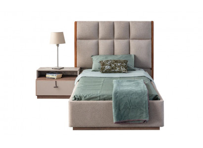 Beige children's room set, designer single bed, wooden nightstand 2-piece set