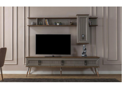 Modern brown living room furniture, robust sideboard, designer shelf 2-piece set