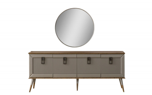 Robust Buffet Designer Sideboard Luxurious Round Mirror Cabinet 2-piece