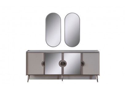Gray furniture set, designer 4-door sideboard, exclusive 3-piece mirror