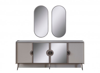 Gray furniture set, designer 4-door sideboard, exclusive 3-piece mirror