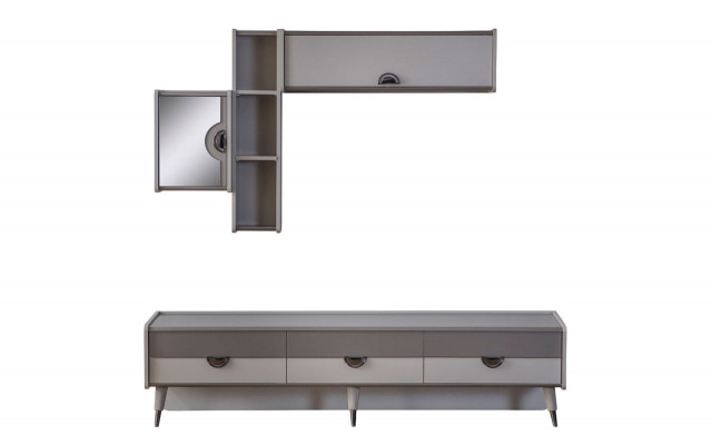 Beige living room sideboard sturdy TV stand lowboard luxury shelves