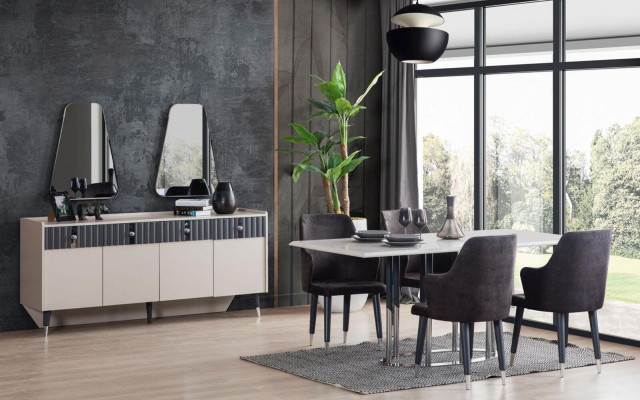 Gray dining table sturdy dining room designer wooden table luxurious furniture