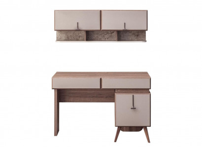 Beige Desk Luxurious Office Table Wall Cabinet Computer Table Set