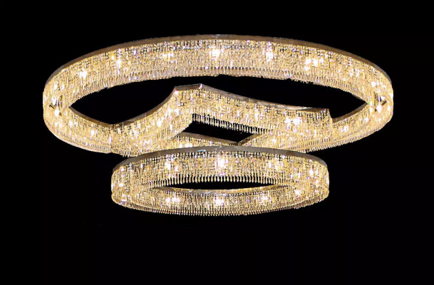 Chandelier made of chrome-plated stainless steel crystal in foyer luxury new