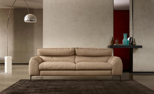 Living room leather sofa beige two-seater design sofas upholstered sofas 2-seat Prianera