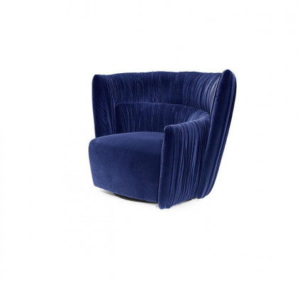 Armchair Single-Seater Italian Style Upholstery Wood Textile Prianera Luxury Blue