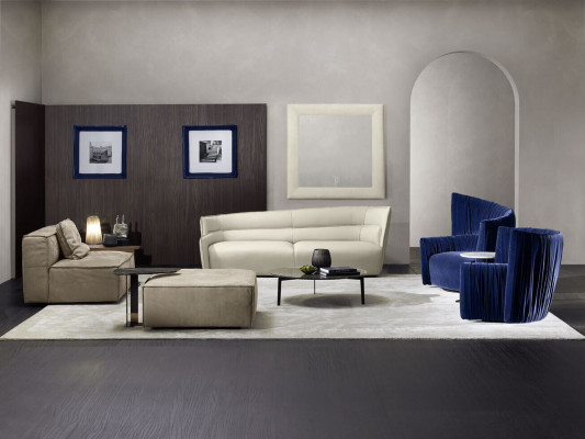 Armchair Single-Seater Italian Style Upholstery Wood Textile Prianera Luxury Blue