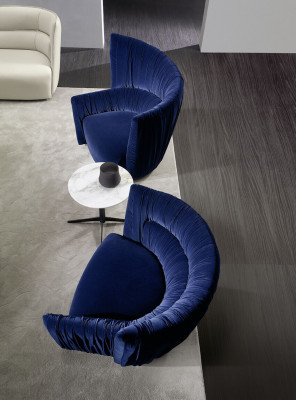 Armchair Single-Seater Italian Style Upholstery Wood Textile Prianera Luxury Blue