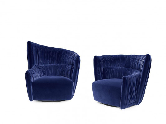 Armchair Single-Seater Italian Style Upholstery Wood Textile Prianera Luxury Blue