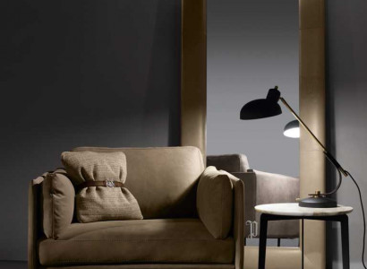 Design armchair gray upholstery leather modern living room luxury wood furniture relax new