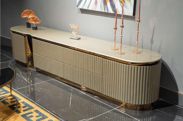 Sideboard RTV Lowboard TV Stand Beige Wood Design Table Living Room