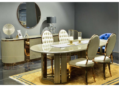 Luxury Dining Room Dining Set Dining Nook Dining Table Chairs Beige 9-piece Set Wood