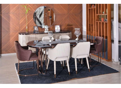 Complete dining room dining set dining corner table chairs brown set 7-piece wood