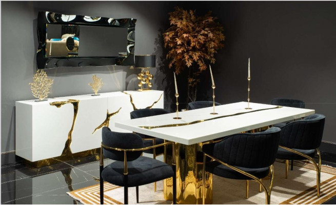 Dining room furniture, dining set, dining nook, luxury dining table, chairs, white 7-piece, wood