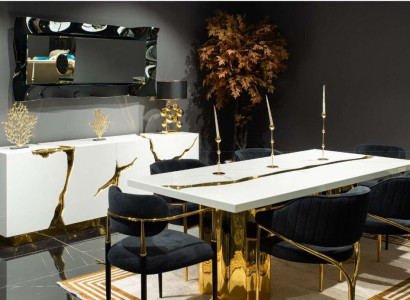 Dining room furniture, dining set, dining nook, luxury dining table, chairs, white 7-piece, wood