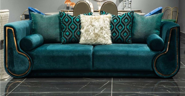 Three-seater fabric sofa, sofa, 3-seater upholstered sofa, modern design, green, new