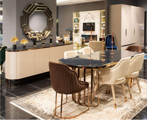 Dining set dining nook dining table chairs beige set 9-piece luxury wood dining room.