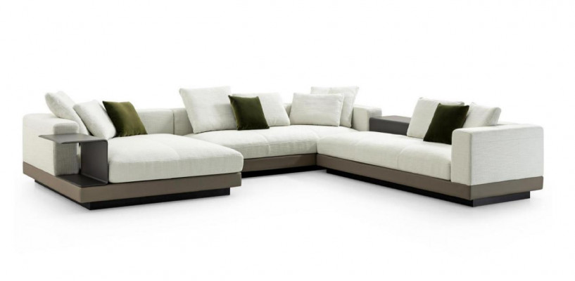 White sectional sofa, U-shaped, luxury style, modern living room sofa lounge.