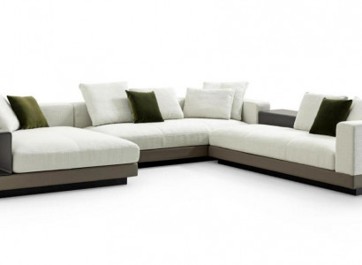 White sectional sofa, U-shaped, luxury style, modern living room sofa lounge.