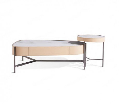 Living room set: 2x coffee table beige modern luxury stainless steel