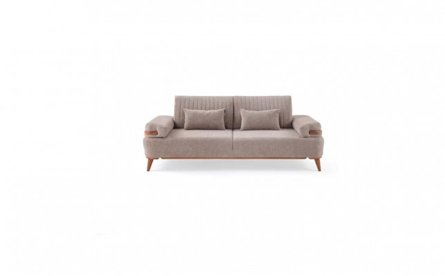 Designer beige 3-seater sofa living room wood frame luxurious couch