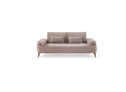 Designer beige 3-seater sofa living room wood frame luxurious couch