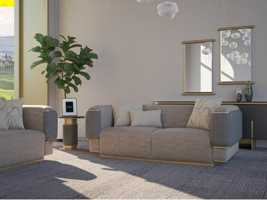 Design Modern Gray Two-Seater Sofa Couch Living Room Furniture New