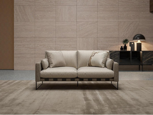 Luxury Beige Two-Seater Sofa Couch Upholstery Furniture Textile Living Room Decor