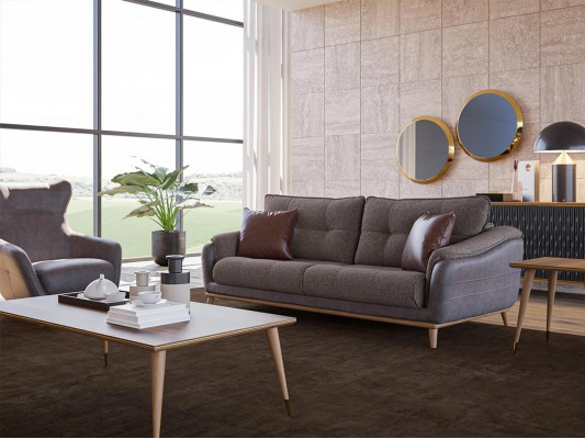 Living room sofa couch three-seater modern upholstered furniture textile designer furnishing
