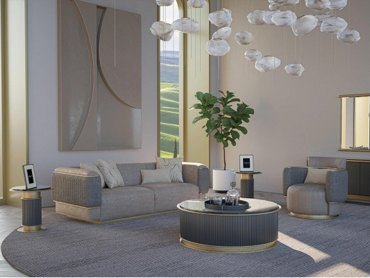 Living Room Set 2-Piece Three-Seater Sofa Upholstered Furniture Armchair Modern Design