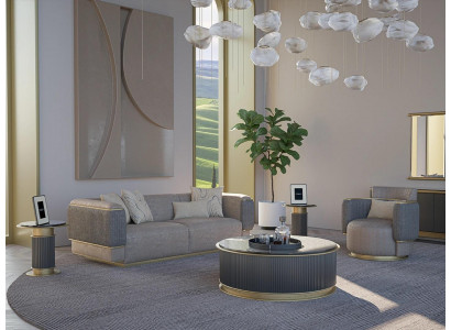 Living Room Set 2-Piece Three-Seater Sofa Upholstered Furniture Armchair Modern Design