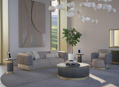 Living Room Set 2-Piece Three-Seater Sofa Upholstered Furniture Armchair Modern Design